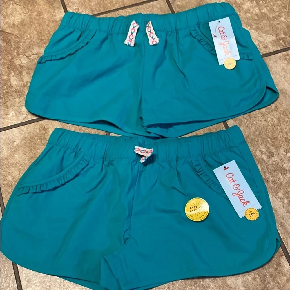 Turquoise Cat & Jack Girls' Size 7/8Plus Swim Shorts Bundle NWT UPF 50+ Summer